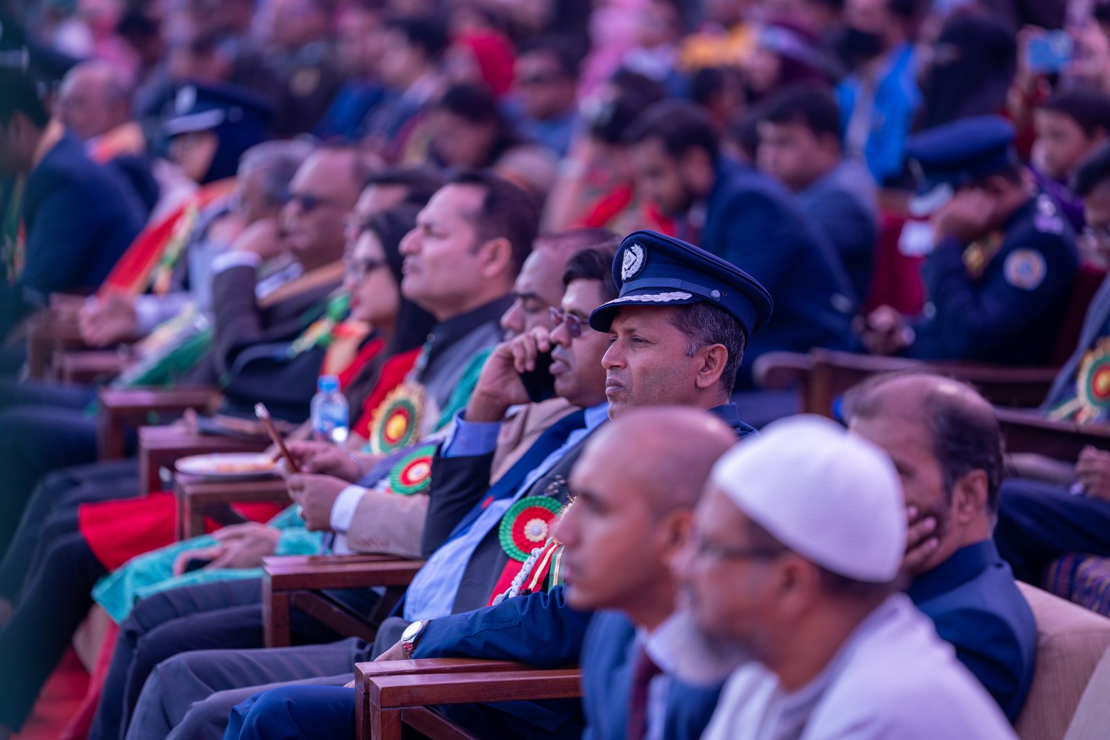 Celebrants gathered tightly together during the Victory Day program in Barisal